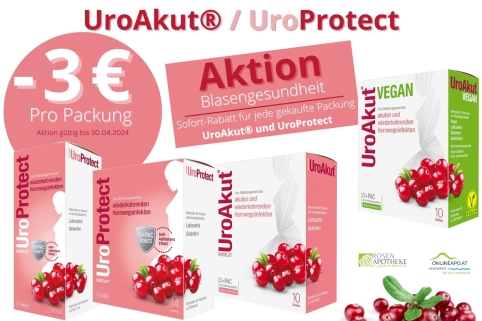 UroAkut und UroProtect-Aktion im März und April Minus 3 Euro