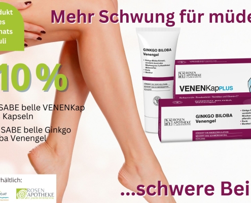 Produkt des Montas Juli 2025 Sabe Venengel und Venenkaps.