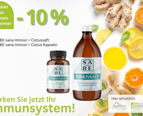 Produkt des Monats September 2025. Sabe sana Immun-Cistus und Immunsaft