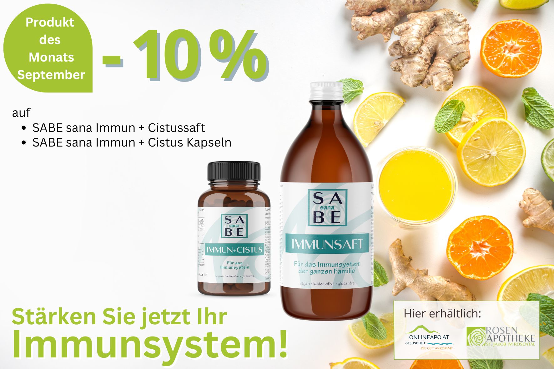 Produkt des Monats September 2025. Sabe sana Immun-Cistus und Immunsaft