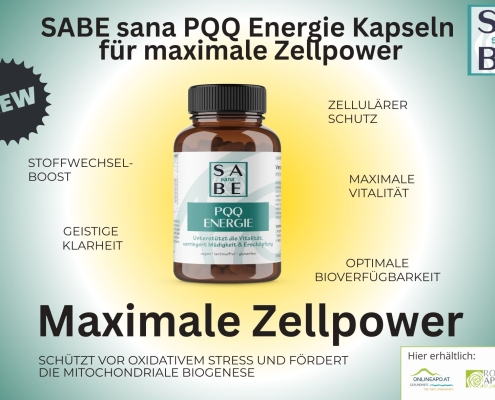 SABE sana PQQ Energie Kapseln für maximale Zellpower jetzt neu im Sortiment!