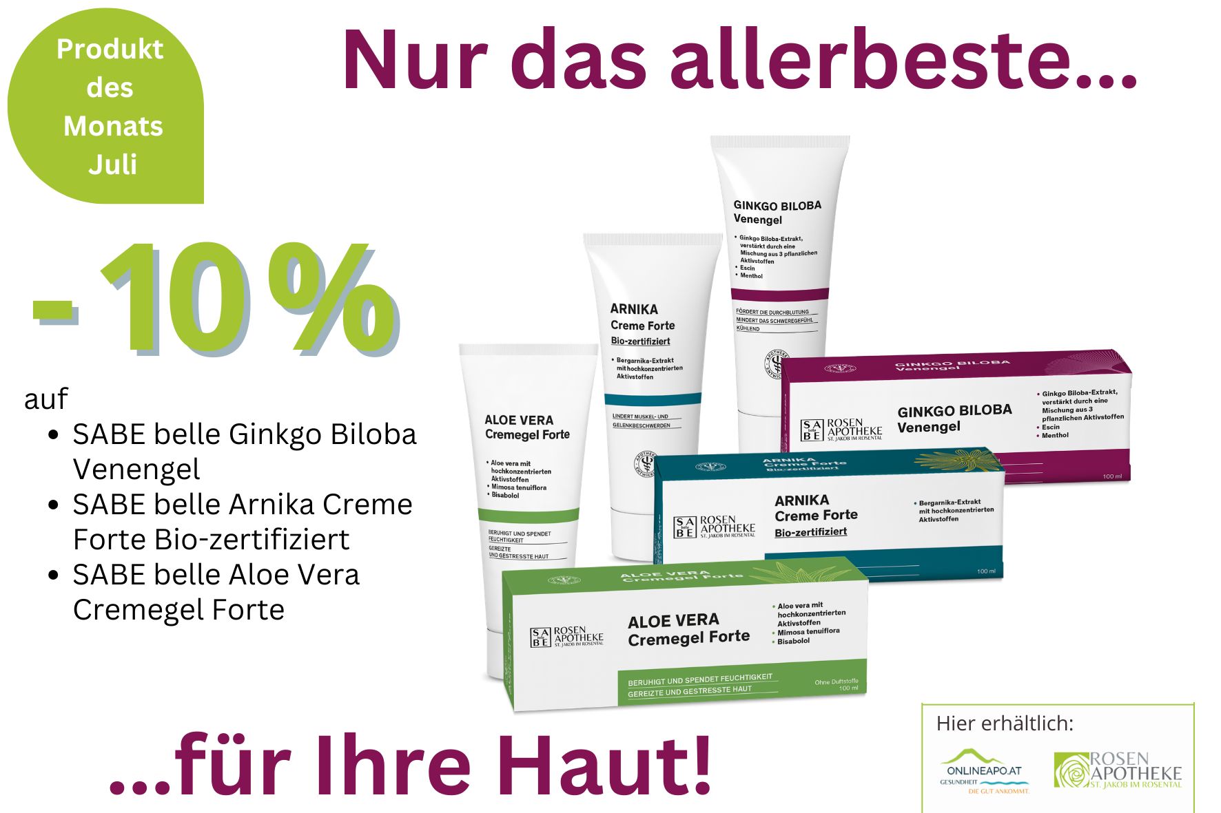 News_Juli2026_AloeVera_Arnika_Ginkgo Produkt des Monats Juli 2026: SABE belle Aloea Vera, Arnika und Ginkgo Creme um 10 % günstiger im Juli 2026