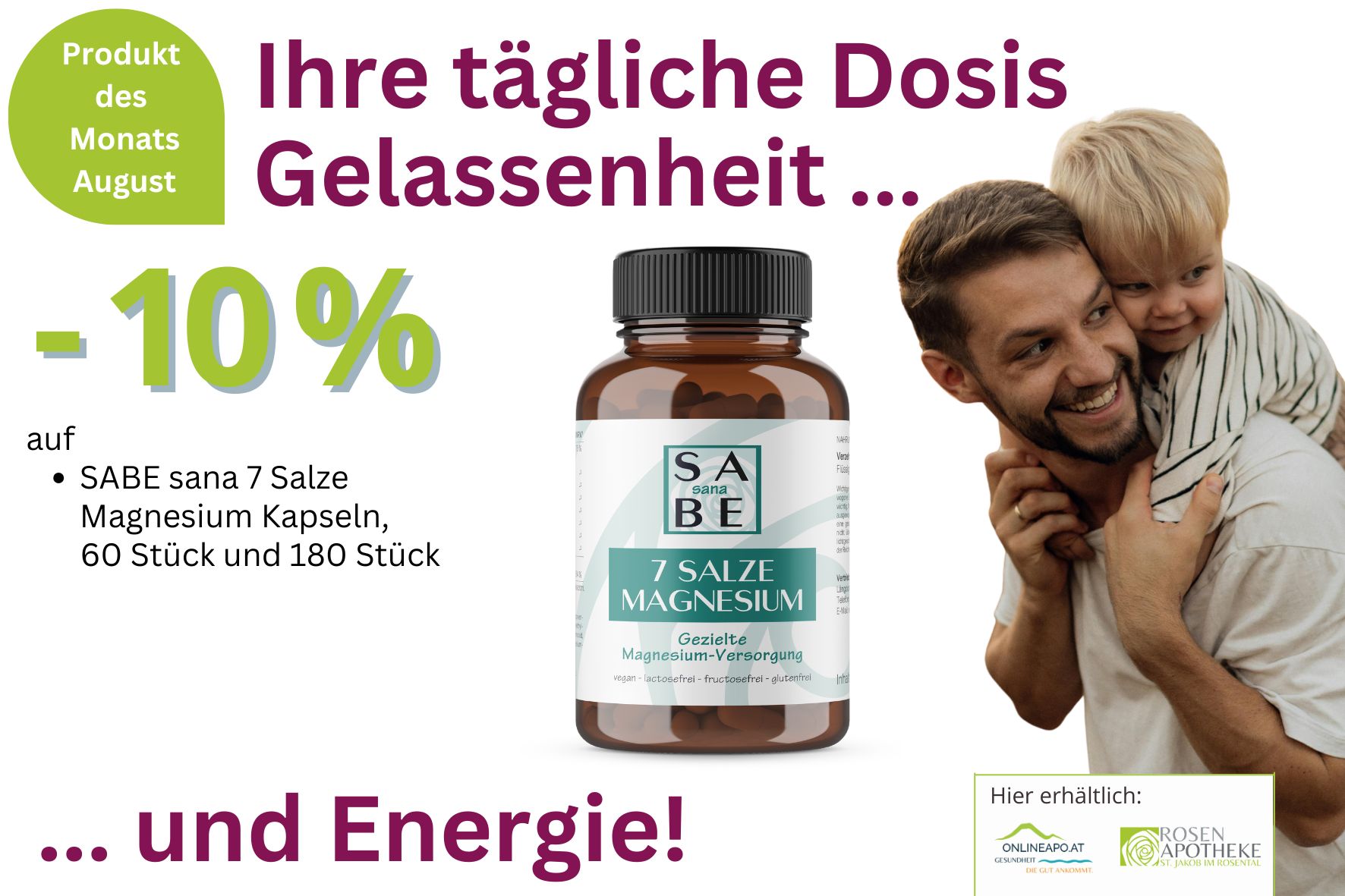 Website Sujets (9) Produkt des Monats Juli 2026: 10 & auf SABE sana 7 Salze Magnesium