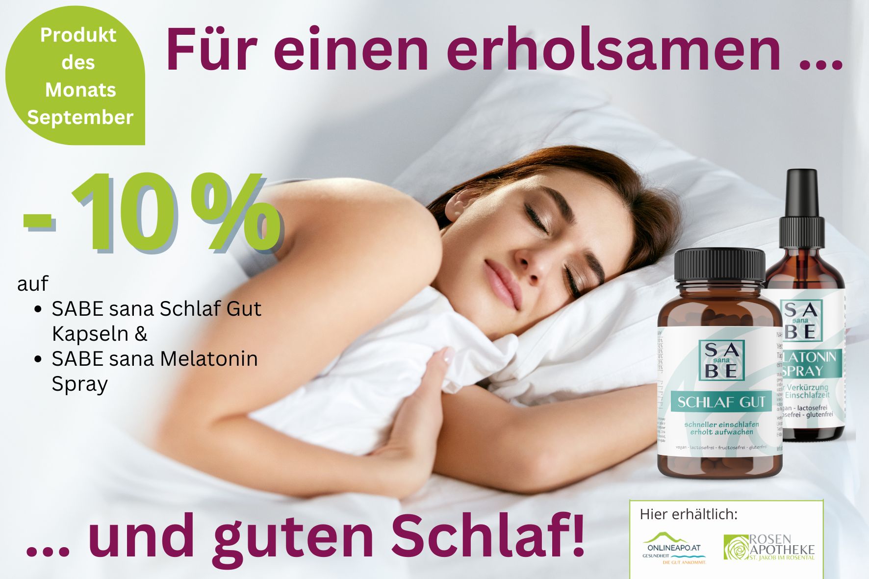 Website Sujets (11) Produkt des Monats September 2026: SABE sana Schlaf Gut und Melatonin Spray um 10 % günstiger