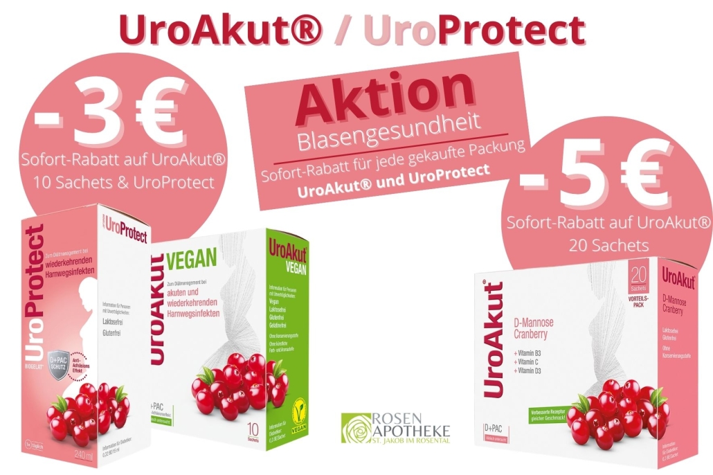 UroAkut und UroProtect Aktion im August & September 2026. Bis zu 5 Euro sparen!