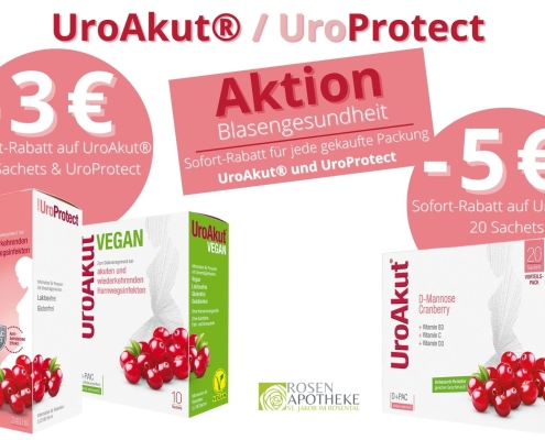 UroAkut und UroProtect Aktion im August & September 2026. Bis zu 5 Euro sparen!